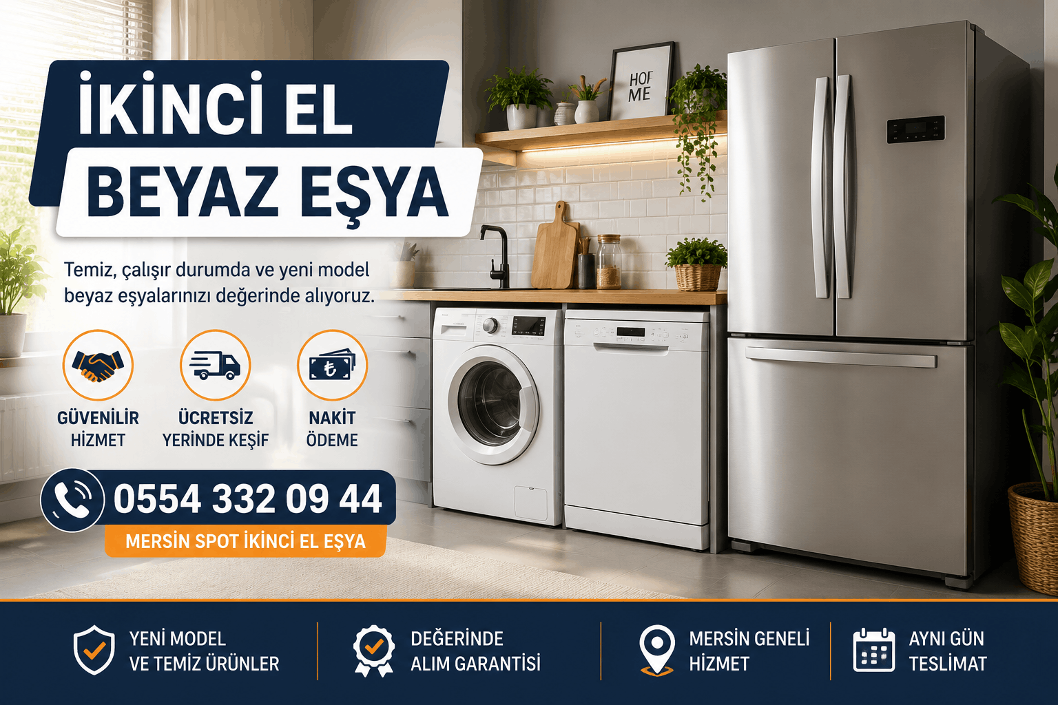 Mersin'de ikinci el beyaz eşya alımı yapan Mersin Spot İkinci El Eşya - buzdolabı, çamaşır makinesi ve bulaşık makinesi alımı.