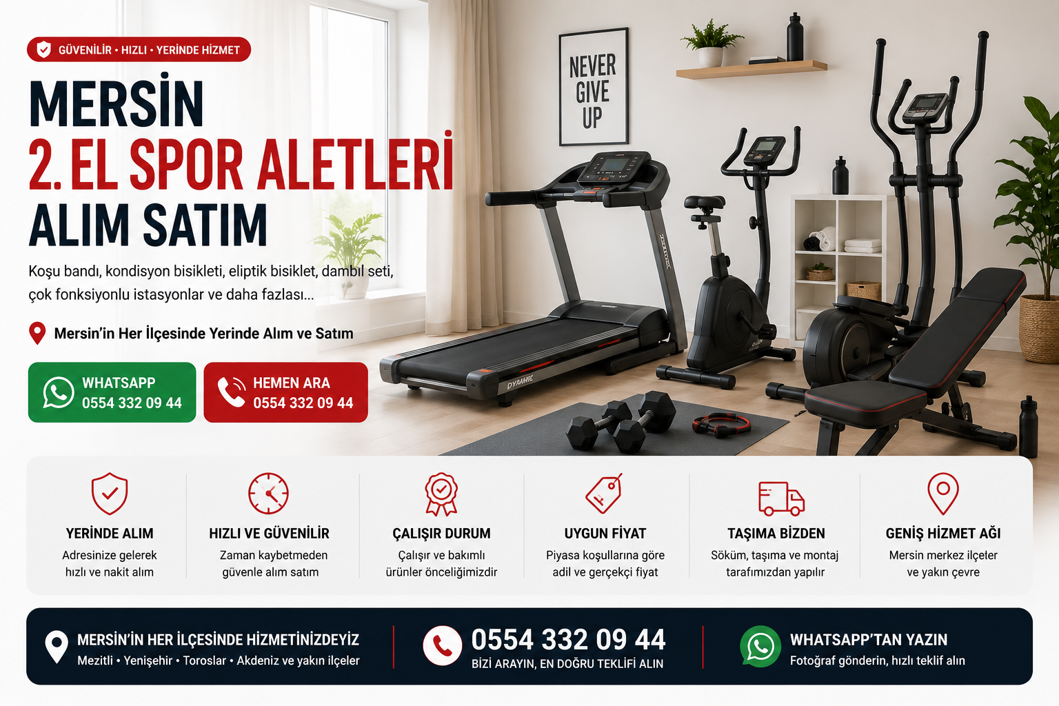 Mersin 2. El Spor Aletleri Alım Satım 1 – Mersin 2. El Spor Aletleri Mersin 2. el spor aletleri alım satım hizmeti kapsamında koşu bandı, kondisyon bisikleti, eliptik bisiklet ve dambıl setleri.