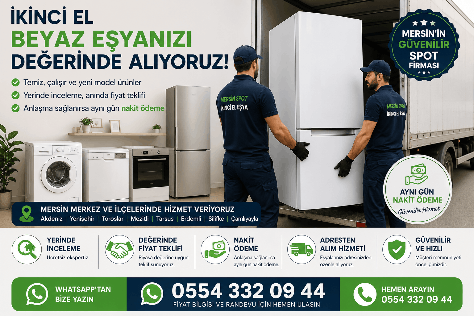 Mersin'de ikinci el beyaz eşyaların adresten teslim alındığı profesyonel alım hizmeti.