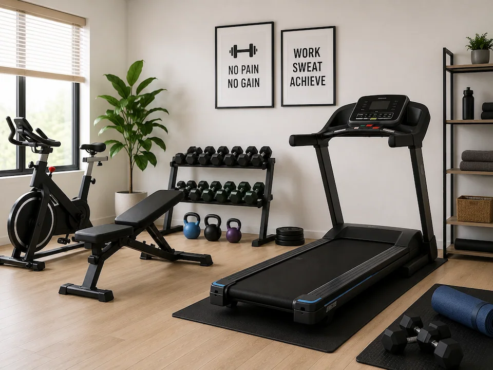 Mersin'de güncel ikinci el spor aletleri kategorisini temsil eden temiz kondisyon bisikleti, koşu bandı ve fitness ekipmanları.