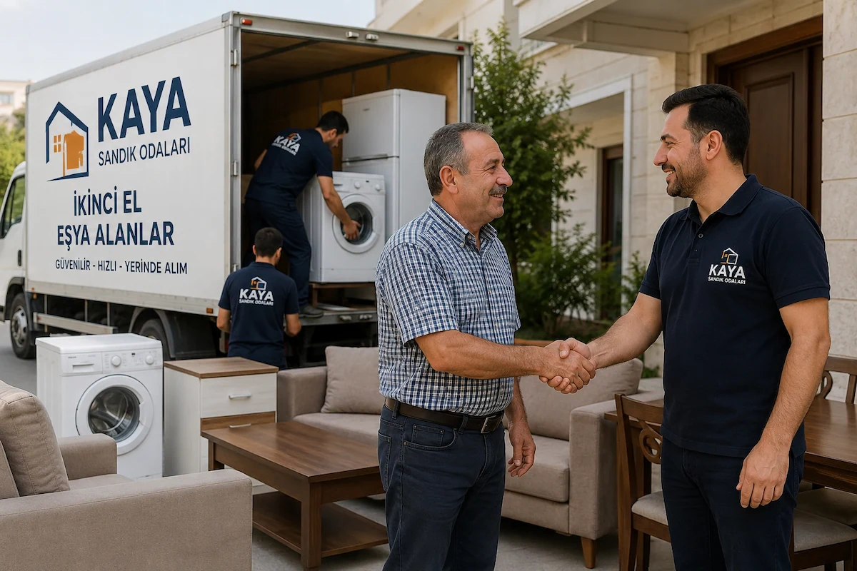 Sahibinden İkinci El Eşya 1 – Sahibinden İkinci El Eşya Sahibinden ikinci el eşya alanlar ekibi, ev sahibinden mobilya ve beyaz eşyaları yerinden teslim alırken tokalaşarak güvenli alışveriş gerçekleştiriyor.